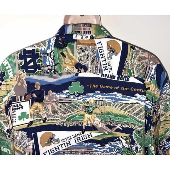 Reyn Spooner Mens XL Notre Dame Theme Rayon Hawaiian Shirt NEW - Picture 4 of 7